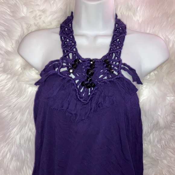 BEBE Purple Braided Fringe Beads Halter Top Shelf Bra Top M - Picture 13 of 16